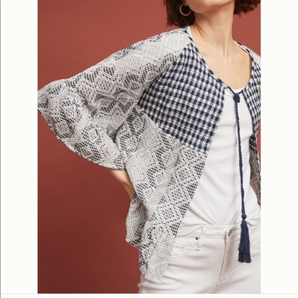NWT Anthropologie gingham eyelet kimono - Picture 2 of 8